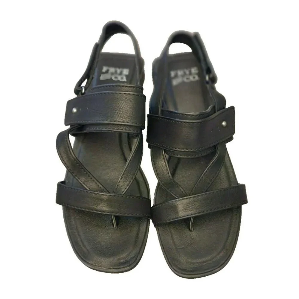 Frye and Co. Cassia Flat Sandals Black Adjustable Strap Size 6 M - Picture 2 of 9